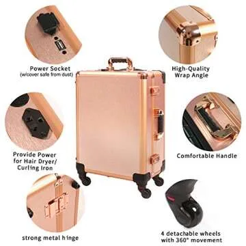 Jula Vance Large Makeup Train Case with Speaker & Code Lock & Full Screen Lighted Mirror & 3 Light Colors Lighted Rolling Cosmetic Organizer, Professional Artist Trolley Studio Free Standing