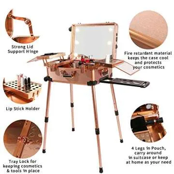 Jula Vance Large Makeup Train Case with Speaker & Code Lock & Full Screen Lighted Mirror & 3 Light Colors Lighted Rolling Cosmetic Organizer, Professional Artist Trolley Studio Free Standing