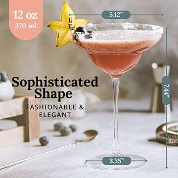 Margarita Glasses Set of 4 (12 oz) – Hand-Blown Cocktail Glass Set – Crystal Lead-Free Glassware...