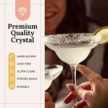 Margarita Glasses Set of 4 (12 oz) – Hand-Blown Cocktail Glass Set – Crystal Lead-Free Glassware – Elegant Drinkware for Home & Hosting Parties