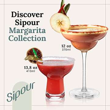 Margarita Glasses Set of 4 (12 oz) – Hand-Blown Cocktail Glass Set – Crystal Lead-Free Glassware – Elegant Drinkware for Home & Hosting Parties