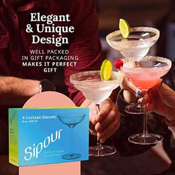 Margarita Glasses Set of 4 (12 oz) – Hand-Blown Cocktail Glass Set – Crystal Lead-Free Glassware – Elegant Drinkware for Home & Hosting Parties