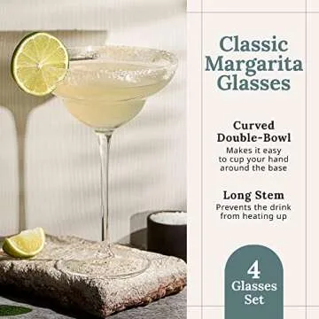 Elegant Hand-Blown Margarita Glasses Set of 4