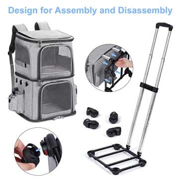 HOVONO Double-Compartment Pet Carrier Backpack with Wheels for Small Cats and Dogs, Cat Rolling Carrier for 2 Cats, Perfect for Traveling/Taking a Walk/Trips to The Vet, Grey