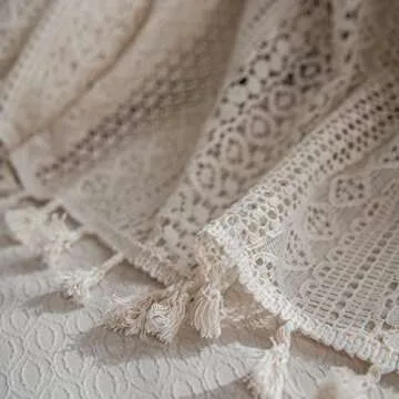 JOOJA Boho Lace Curtains 2 Panels Beige Lace Sheer Curtains with Crochet Semi Sheer Vintage Lace Curtains for Living Room Bedroom, Farmhouse, Bohemian Style Modern Boho Curtains (Crochet Beige, 59x84)