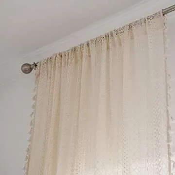 JOOJA Boho Lace Curtains 2 Panels Beige Lace Sheer Curtains with Crochet Semi Sheer Vintage Lace Curtains for Living Room Bedroom, Farmhouse, Bohemian Style Modern Boho Curtains (Crochet Beige, 59x84)