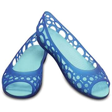CROC Womens Adrina Open Toe Slip On Flat Shoes, Cerulean Blue/Ice Blue, US 5