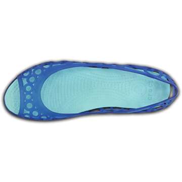 CROC Womens Adrina Open Toe Slip On Flat Shoes, Cerulean Blue/Ice Blue, US 5