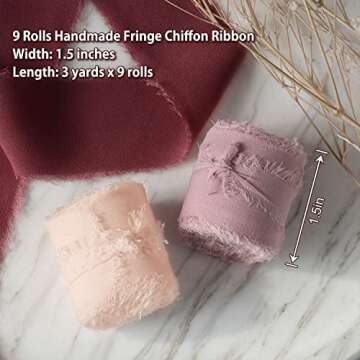 Mlurcu Chiffon Ribbon Fringe Silk Ribbon 9 Rolls Handmade Frayed Edges Ribbon 1.5 Inch x 3 Yard Fabr...