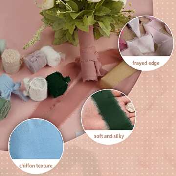 Mlurcu Chiffon Ribbon Fringe Silk Ribbon 9 Rolls Handmade Frayed Edges Ribbon 1.5 Inch x 3 Yard Fabric Boho Ribbon for Gift Wrapping Wedding Invitations Decoration DIY Craft Bridal Bouquets
