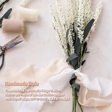 Mlurcu Chiffon Ribbon Fringe Silk Ribbon 9 Rolls Handmade Frayed Edges Ribbon 1.5 Inch x 3 Yard Fabric Boho Ribbon for Gift Wrapping Wedding Invitations Decoration DIY Craft Bridal Bouquets