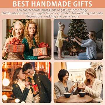 Mlurcu Chiffon Ribbon Fringe Silk Ribbon 9 Rolls Handmade Frayed Edges Ribbon 1.5 Inch x 3 Yard Fabric Boho Ribbon for Gift Wrapping Wedding Invitations Decoration DIY Craft Bridal Bouquets