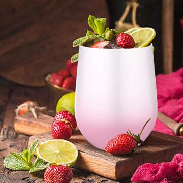 Umite Chef Stainless Steel Stemless Wine Tumbler with Straws, 12 PackDouble Wall Vacuum Insulated Wi...