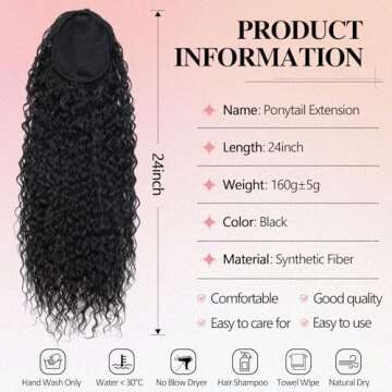 Meepo 24 Inch Curly Ponytail Extensions Synthetic Deep Wave Drawstring Ponytail For Black Women Huma...