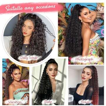 Meepo 24 Inch Curly Ponytail Extensions Synthetic Deep Wave Drawstring Ponytail For Black Women Human Hair Feeling With Clip In Thick Ponytail Hair Natural Black Hairpiece(1b#,160g) (24inch, 1b#)