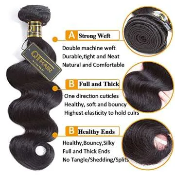 QTHAIR 16A Body Wave Human Hair Weave (16 18 20 22,400g,Natural Black) 100% Unprocessed Brazilian Virgin Hair Extensions Bundles