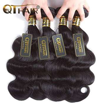QTHAIR 16A Body Wave Human Hair Weave (16 18 20 22,400g,Natural Black) 100% Unprocessed Brazilian Virgin Hair Extensions Bundles