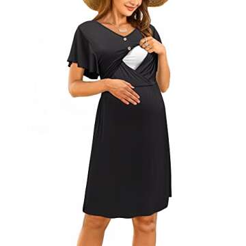 LAISHEN Summer Maternity Dress Ruffle Short Sleeve Nursing Dresses Breastfeeding Casual Midi Pregnan...