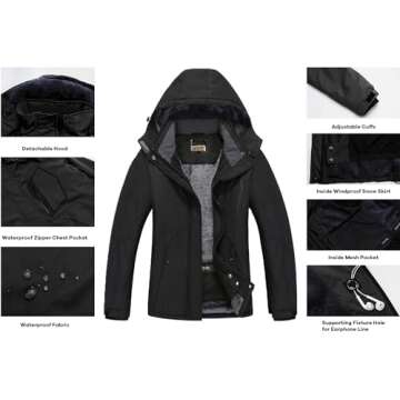 WULFUL Women’s Waterproof Snow Ski Jacket Mountain Windproof Winter Coat with detachable hood