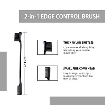 4 Pieces Hair Styling Comb Set Black - Bristle Teasing Brush, Rat Tail Comb, Dual Edge Brush, Elastic band for Wig - Edges Back Brushing Combing Slicking - Women Girls Stylists Baby Beauty Accessories