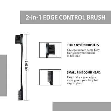 4 Pieces Hair Styling Comb Set Black - Bristle Teasing Brush, Rat Tail Comb, Dual Edge Brush, Elastic band for Wig - Edges Back Brushing Combing Slicking - Women Girls Stylists Baby Beauty Accessories