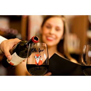 Oh, For Fox Sake 15 oz Stemless Funny Glass - Unique Themed Birthday Gifts For Men, Women, Him or Her - Perfect Idea For Office Coworker and Best Friend