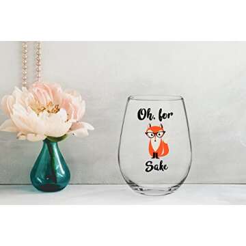 Oh, For Fox Sake 15 oz Stemless Funny Glass - Unique Themed Birthday Gifts For Men, Women, Him or Her - Perfect Idea For Office Coworker and Best Friend
