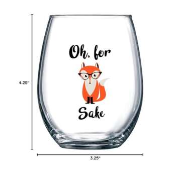 Oh, For Fox Sake 15 oz Stemless Funny Glass - Unique Themed Birthday Gifts For Men, Women, Him or Her - Perfect Idea For Office Coworker and Best Friend