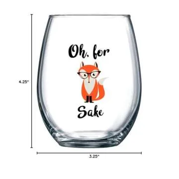 Oh, For Fox Sake 15 oz Stemless Funny Glass - Unique Themed Birthday Gifts For Men, Women, Him or Her - Perfect Idea For Office Coworker and Best Friend