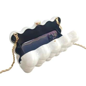 GSYPS Acrylic Clutch Purse Marbled Evening Handags Elegant Shoulder Bag for Wedding Cocktail Party Prom D-White