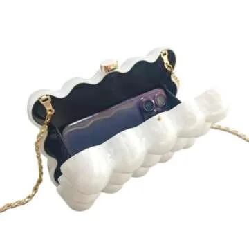 GSYPS Acrylic Clutch Purse Marbled Evening Handags Elegant Shoulder Bag for Wedding Cocktail Party Prom D-White