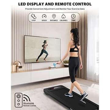 REDLIRO Walking Pad, Under Desk Treadmill 300 lb Capacity Motorized Portable Treadmill Compact, Sturdy Mini Treadmill for Small Space with Remote Control, LED Display for Home & Office Use
