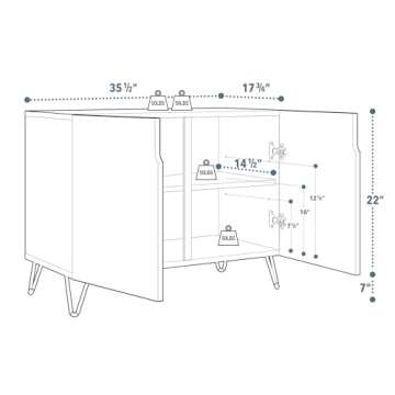 SIGNWIN Sideboard Buffet Cabinet, Kitchen Storage Cabinet with 2 Doors, Bookshelf Library Pattern De...