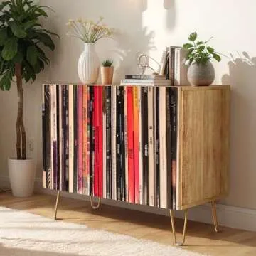 SIGNWIN Sideboard Buffet Cabinet, Kitchen Storage Cabinet with 2 Doors, Bookshelf Library Pattern Design, Cupboard Console Table for Dining Room - 35" L x 18" W x 29" H