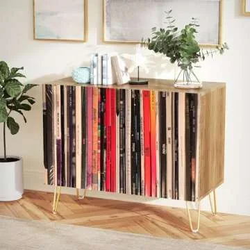 SIGNWIN Sideboard Buffet Cabinet, Kitchen Storage Cabinet with 2 Doors, Bookshelf Library Pattern Design, Cupboard Console Table for Dining Room - 35" L x 18" W x 29" H