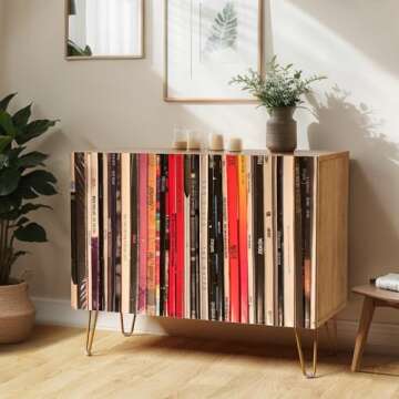 SIGNWIN Sideboard Buffet Cabinet, Kitchen Storage Cabinet with 2 Doors, Bookshelf Library Pattern Design, Cupboard Console Table for Dining Room - 35" L x 18" W x 29" H