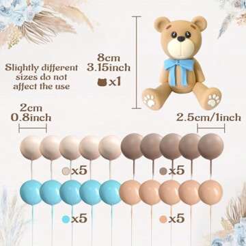 LaVenty Blue Bear Cake Decoration Blue Gold Balls Cake Topper Bears Cake Cake Decoration Baby Shower...