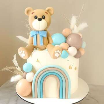 LaVenty Blue Bear Cake Decoration Blue Gold Balls Cake Topper Bears Cake Cake Decoration Baby Shower Birthday Cake Decoration