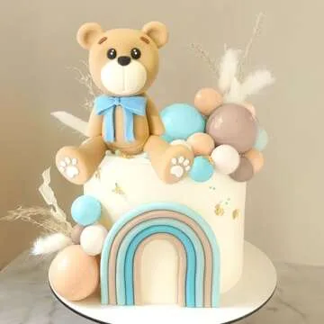 LaVenty Blue Bear Cake Decoration Blue Gold Balls Cake Topper Bears Cake Cake Decoration Baby Shower Birthday Cake Decoration