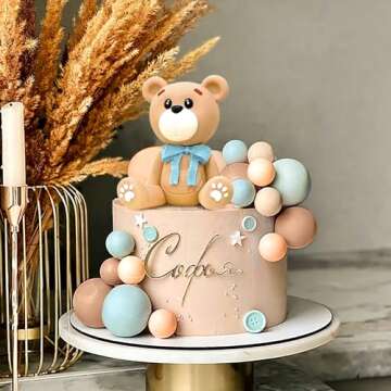 LaVenty Blue Bear Cake Decoration Blue Gold Balls Cake Topper Bears Cake Cake Decoration Baby Shower Birthday Cake Decoration