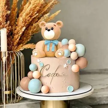 LaVenty Blue Bear Cake Decoration Blue Gold Balls Cake Topper Bears Cake Cake Decoration Baby Shower Birthday Cake Decoration