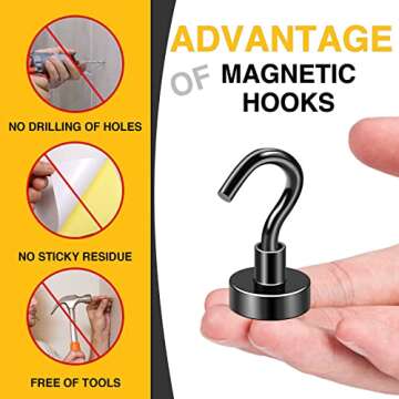 DIYMAG Magnetic Hooks for Refrigerator, Extra Strong Cruise Hook, Heavy Duty Earth Magnets with Hook...