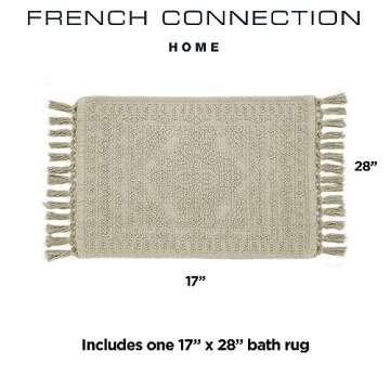 French Connection Nellore Bathroom Rugs, Woven and Beaded Bathroom Mats, Durable Non-Slip Bath Rugs, Thick BathMats for Bathroom and Shower Rugs, 17" x 28", Taupe Grey