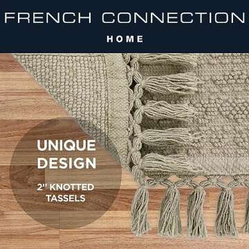 French Connection Nellore Bathroom Rugs, Woven and Beaded Bathroom Mats, Durable Non-Slip Bath Rugs, Thick BathMats for Bathroom and Shower Rugs, 17" x 28", Taupe Grey