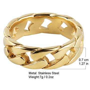 HZMAN Mens Stainless Steel Cuban Link Ring Silver Gold Black