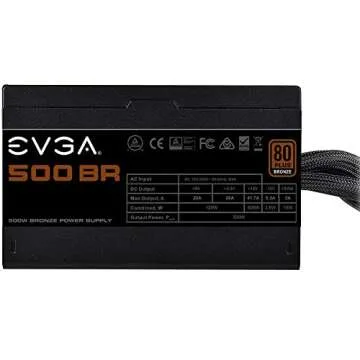 EVGA 100-BR-0500-K1 500 BR, 80+ Bronze 500W, 3 Year Warranty, Power Supply