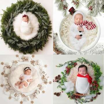 4PC Newborn Photo Props Baby Photography Basket Pictures Infant Posing Props, 1 Photo Donut, 3 Posing Pillows(Fits 0-3 Month)