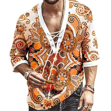 Men's Fashion Shirt Short Sleeve Beach V-Neck Drawstring - Trendy and Comfortable Summer Top