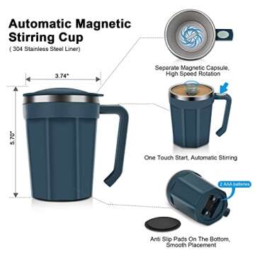 LeadYuantop Self Stirring Coffee Mug, 18 oz Automatic Magnetic Electric Mixing Cup Stainless Steel T...