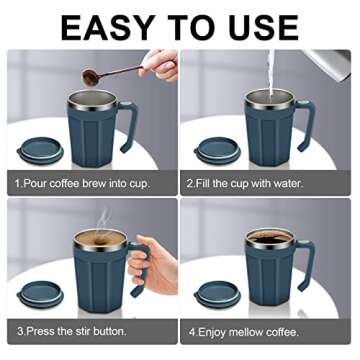 LeadYuantop Self Stirring Coffee Mug, 18 oz Automatic Magnetic Electric Mixing Cup Stainless Steel Travel Cup for Coffee, Chocolate, Milk, Tea, Office, Home, Kitchen (Blue)